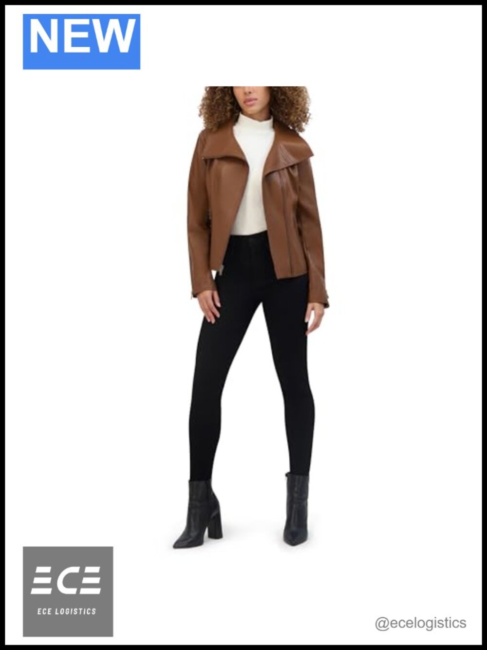 Faux Leather Zip Jacket with Envelope Collar Long Sleeve Aviator Style